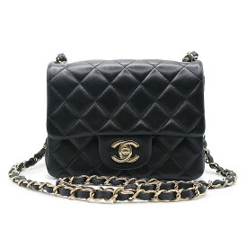 【未使用　展示品】シャネル CHANEL マトラッセ 17 ミニ クラシック シングル チェーン ショルダーバッグ 斜め掛け ラムスキン レザー ブラック 黒 ゴールド金具 A35200