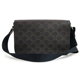 【新品・未使用品】セリーヌ CELINE フラップ メッセンジャー ショルダーバッグ 斜め掛け トリオンフキャンバス カーフスキン レザー ブラック 黒 シルバー金具 111592ETH