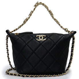 【未使用　展示品】シャネル CHANEL マトラッセ ココマーク トップハンドル 2WAY チェーン ショルダー ハンドバッグ 斜め掛け ラムスキン レザー ブラック 黒 ゴールド金具 AS4615