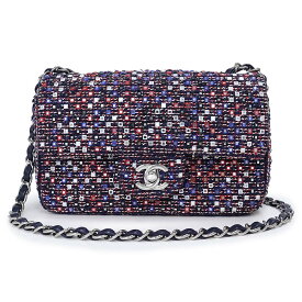 【未使用　展示品】シャネル CHANEL ココマーク ミニ クラシック チェーン ショルダーバッグ 斜め掛け ツイード マルチカラー ネイビー レッド ホワイト 紺 赤 白 シルバー金具 A69900