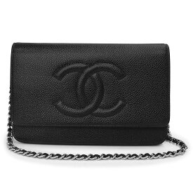 【未使用　展示品】シャネル CHANEL ココマーク ショルダーバッグ チェーンウォレット 斜め掛け 長財布 キャビアスキン レザー ブラック 黒 シルバー金具 A48654