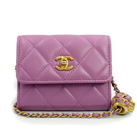 【新品・未使用品】シャネル CHANEL ココマーク マトラッセ ボール クラッチ ミニ コインケース 小銭入れ 財布 斜め掛け チェーンウォレット ショルダーバッグ ラムスキン レザー パープル 紫 ゴールド金具 AP2704 箱付