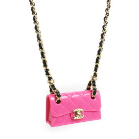 【新品・未使用品】シャネル CHANEL マトラッセ バッグモチーフ ココマーク チェーン ネックレス ペンダント レジン カーフスキン レザー ピンク ブラック ゴールド 黒 ABA004 箱付