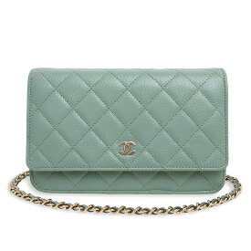【新品・未使用品】シャネル CHANEL マトラッセ クラシック ココマーク チェーンウォレット 長財布 ショルダーバッグ 斜め掛け キャビアスキン レザー ミントグリーン 青 緑 シャンパンゴールド金具 AP0250