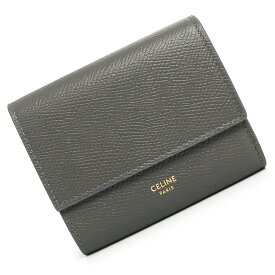 【新品・未使用品】セリーヌ CELINE トリフォールド ウォレット コンパクト 三つ折り財布 グレインドカーフスキン レザー グレー ゴールド金具 10B573BEL