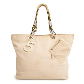 【中古】シャネル CHANEL No.5 ナンバー5 ココマーク ロープ トート ハンドバッグ キャンバス レザー ベージュ シルバー金具 A27208