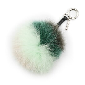 【未使用　展示品】フェンディ FENDI ポンポン チャーム キーホルダー フォックスファー レザー トリコロール グリーン ブラック ピンク シルバー金具 7AR259