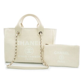 【未使用　展示品】シャネル CHANEL ドーヴィル スモール ショッピングバッグ 2way チェーン ショルダー ハンドバッグ レザー ミックスファイバー ホワイト ゴールド金具 AS3257