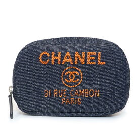【新品・未使用品】シャネル CHANEL ドーヴィル ココマーク ミニ 化粧ポーチ コスメポーチ デニム ブルー オレンジ シルバー金具 A84210 箱付
