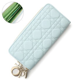 【未使用　展示品】クリスチャンディオール Christian Dior レディ ディオール VOYAGEUR ウォレット 日本限定色 ラウンドファスナー ジップ 長財布 カナージュ ラムスキン レザー バイカラー セレスティアルブルー パステルミント グリーン ゴールド金具 S0007ONIW 箱付