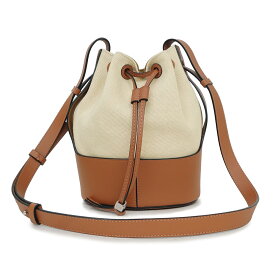 【未使用　展示品】ロエベ LOEWE Balloon バルーン スモール ショルダーバッグ ドローストリング 巾着 斜め掛け キャンバス カーフスキン レザー エクリュ タン ブラウン ベージュ シルバー金具 A710C31X02