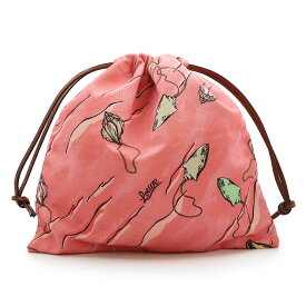【未使用保管品】ロエベ LOEWE パラウズ イビザ シェル 貝殻 ドロー ストリング ポーチ 巾着 コットンキャンバス カーフスキン レザー ピンクチューリップ C822057X12