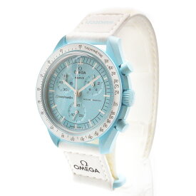 【未使用　展示品】オメガ OMEGA スウォッチ Swatch ミッション トゥ ウラヌス MISSION TO URANUS スピードマスター ムーンスウォッチ クオーツ 腕時計 ナイロン バイオセラミック パステルブルー ホワイト SO33L100 箱付