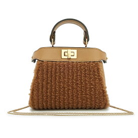 【未使用　展示品】フェンディ FENDI ナノ ピーカブー 2WAY チェーン ミニ ショルダー ハンドバッグ 斜め掛け カーフスキン レザー ボア ベージュ ブラウン ゴールド金具 7AS294