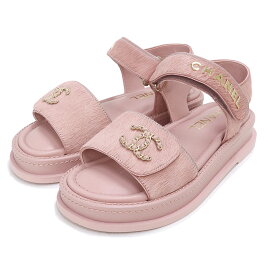 【新品・未使用品】シャネル CHANEL ココマーク ロゴ サンダル 靴 #36 23cm カーフスキン ハラコ レザー ライトピンク ゴールド金具 G46018 箱付