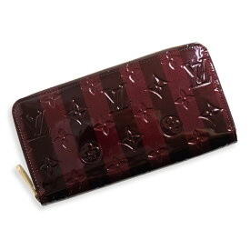 【未使用保管品】ルイ ヴィトン LOUIS VUITTON ジッピー ウォレット レイユール ストライプ ラウンドファスナー 長財布 モノグラム ヴェルニ パテント エナメル レザー アマラント ルージュフォーヴィスト ワインレッド M91717