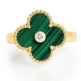 【中古】ヴァンクリーフ＆アーペル Van Cleef & Arpels ヴィンテージ アルハンブラ リング 指輪 54 #14号 K18YG 750 マラカイト 1P ダイヤモンド イエローゴールド グリーン VCARO3QM00 箱付