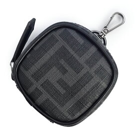 【新品・未使用品】フェンディ FENDI ズッカ ミニポーチ AirPods イヤホンケース ポーチ PVCコーティングキャンバス カーフスキン レザー グレー ブラック ダークシルバー金具 7AS121 箱付