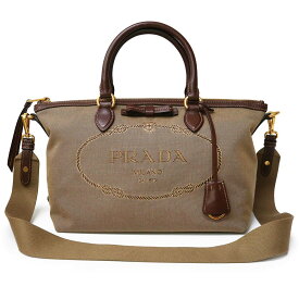 【未使用　展示品】プラダ PRADA 2WAY ショルダー ハンドバッグ 斜め掛け レザー ロゴジャガード ベージュ ブラウン ゴールド金具 1BA104