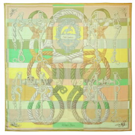 【新品・未使用品】エルメス HERMES カレジェアン 140 モスリン Della Cavalleria デッラ カヴァッレリア スカーフ ショール ストール シフォン シルク100％ ヴェールアブサン グリーン イエロー 箱付