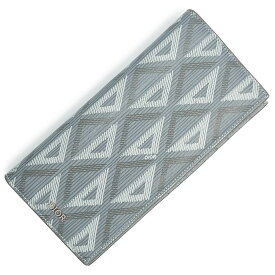 【美品】クリスチャンディオール Christian Dior CD ダイアモンド バーティカル 二つ折り長財布 PVCコーティングキャンバス スムースカーフレザー グレー シルバー金具 2ESBC002DCO