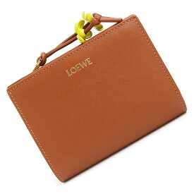 【未使用　展示品】ロエベ LOEWE コンパクト ウォレット 二つ折り財布 シャイニーナパカーフ レザー タン ブラウン サニー イエロー ゴールド金具 C643NCWX02