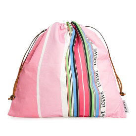 【美品】ロエベ LOEWE ドローストリングポーチ ストライプ L 巾着バッグ キャンバス カーフスキン レザー ピンク マルチカラー 329.51.V83