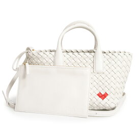 【新品・未使用品】BOTTEGA VENETA ボッテガヴェネタ 777608 ミニ カバ ハート イントレチャート ラムスキン ホワイト 斜め掛け 2Way ショルダー ハンドバッグ レザー ゴールド金具