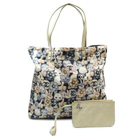 【美品】CHANEL シャネル A66928 シュペット 猫 ネコ柄 グラフィック トートバッグ プリントファブリック レザー ベージュ ネイビー ハンドバッグ ゴールド金具 ポーチ付き