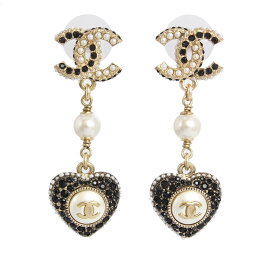 【未使用　展示品】CHANEL シャネル AB9397 ココマーク ラインストーン パール ハート ゴールド ブラック スイング ピアス