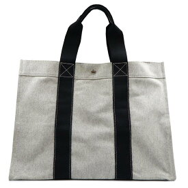 【中古】HERMES エルメス ボラボラ GM コットン100％ キャンバス グレー ブラック トートバッグ シルバー金具