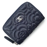 【未使用保管品】CHANEL シャネル A82551 ココマーク カメリア エンボス カーフスキン ネイビー コインケ…