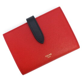 【未使用　展示品】CELINE セリーヌ 10B643BRU ミディアム ストラップウォレット グレインカーフレザー レッド ブラック 二つ折り財布 ゴールド金具