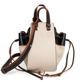 【未使用　展示品】LOEWE ロエベ 314.39.V07 ハンモック ドローストリング ミニ カーフスキン キャンバス ベージュ ブラック 2WAY 斜め掛け ショルダー ハンドバッグ レザー