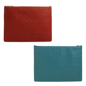 【未使用　展示品】LOEWE ロエベ リピート アナグラム バイカラー カーフスキン レッド ブルー クラッチバッグ セカンド レザー シルバー金具