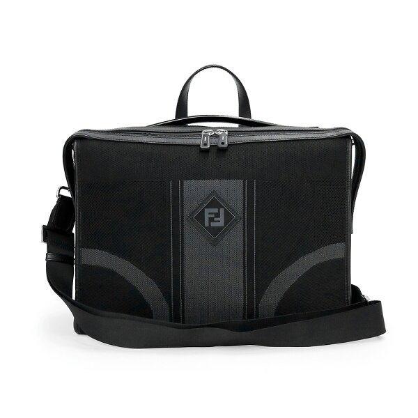 【中古】FENDI フェンディ 7VA400 FFロゴ ナイロン レザー メッシュ NERO ネロ FUMO フモ ブラック 2way ショルダー ハンドバッグ 斜め掛け ビジネス ブリーフケース シルバー金具