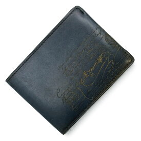 【中古】Berluti ベルルッティ カリグラフィ エッセンシャル エピュール コンパクトウォレット ヴェネチアカーフレザー ネイビー 二つ折り財布 札入れ