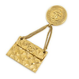 [中古] CHANEL シャネルCCキルティングフラップブローチ金金メッキA