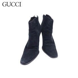 【中古】 グッチ ブーツ シューズ 靴 レディース ♯37ハーフC アンクル ショートブーツ ブラック ゴールド スエード GUCCI C4523