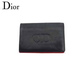 【中古】 ディオール カードケース 名刺入れ レディース メンズ CDマーク ブラック レッド レザー Dior C4567