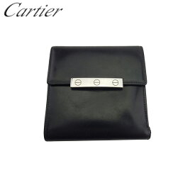 【中古】 カルティエ 三つ折り 財布 レディース メンズ ラブコレクション ブラック シルバー レザー Cartier P1015