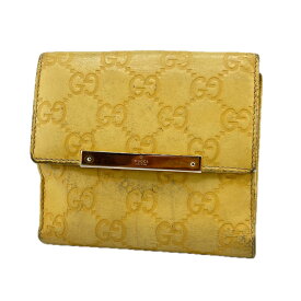 【お買い物マラソンSALE★23％OFFクーポン】グッチ GUCCI 二つ折り財布 グッチシマ ロゴプレート付き イエロー×ゴールド レディース 中古 ブランド ハイブランド ヴィンテージ 送料無料