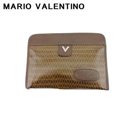 【中古】 マリオ・ヴァレンティノ クラッチバッグ セカンドバッグ ブラウン　ベージュ　ゴールド PVC×レザー MARIO VALENTINO L4139
