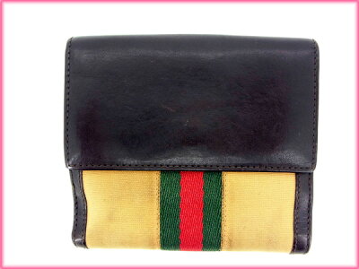 グッチGUCCIWホック財布/メンズ可シェリーブラウン×ライトブラウンキャンバス×レザー(あす楽対応)（激安・即納）【中古】Y365