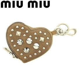 【お買い物マラソン30％OFF】ミュウミュウ miu miu コインケース ケース 小銭入れ レディース スタッズ&ストーン付き ブラウン シルバー レザー 【ミュウミュウ】 T8183 【中古】