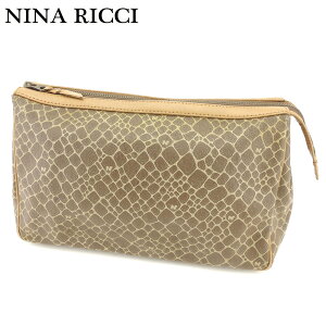ニナリッチ NINA RICCI クラッチバッグ セカンドバッグ 総柄 グレー 茶  
