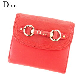 【スプリングセール30％OFF】ディオール Wホック 財布 二つ折り 財布 レッド レザー Dior 【ディオール】 c3499s 【中古】