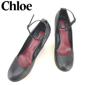 【スプリングセール】クロエ Chloe パンプス シューズ 靴 レディース アンクルストラップ ブラック ベージュ レザー×ウッド 【クロエ】 D1877 【中古】