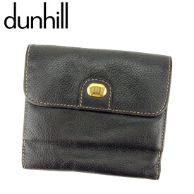 【スプリングセール30％OFF】ダンヒル Wホック 財布 二つ折り ロゴプレート ブラック ゴールド レザー dunhill ホックサイフ ホック財布 財布 サイフ財布 ユニセックス 小物 【ダンヒル】 D1898 【中古】