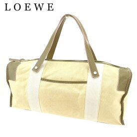 【梅雨得SALE★21％OFFクーポン】ロエベ ハンドバッグ バック ミニボストンバッグ バック アナグラム ベージュ グリーン ホワイト 白系 キャンバス×レザー LOEWE バック 手持ちバッグ バック ファッションバッグ バック 収納 人気 【ロエベ】 T7787 【中古】
